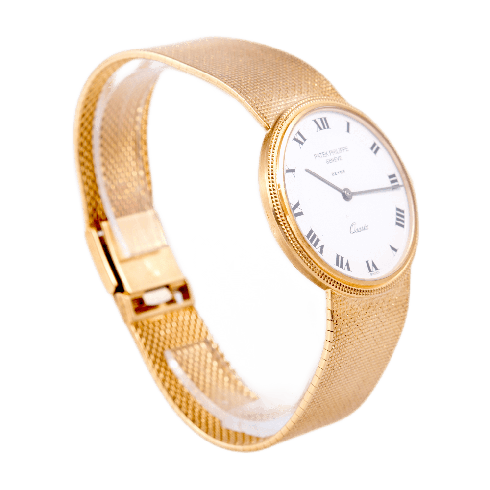 Patek Philippe Calatrava Vintage Armbanduhr in 750 Gelbgold mit Quarzwerk.