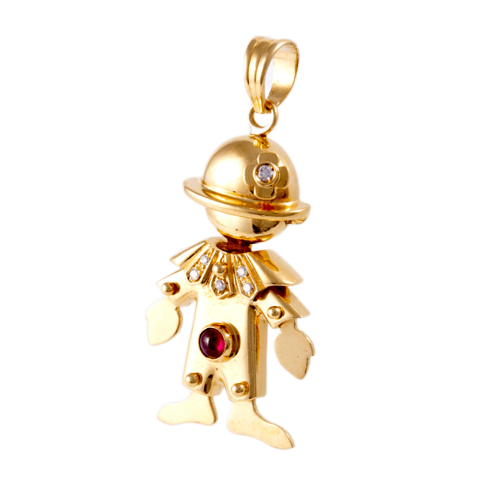 Vintage Clown Anhänger aus Gold mit Diamanten