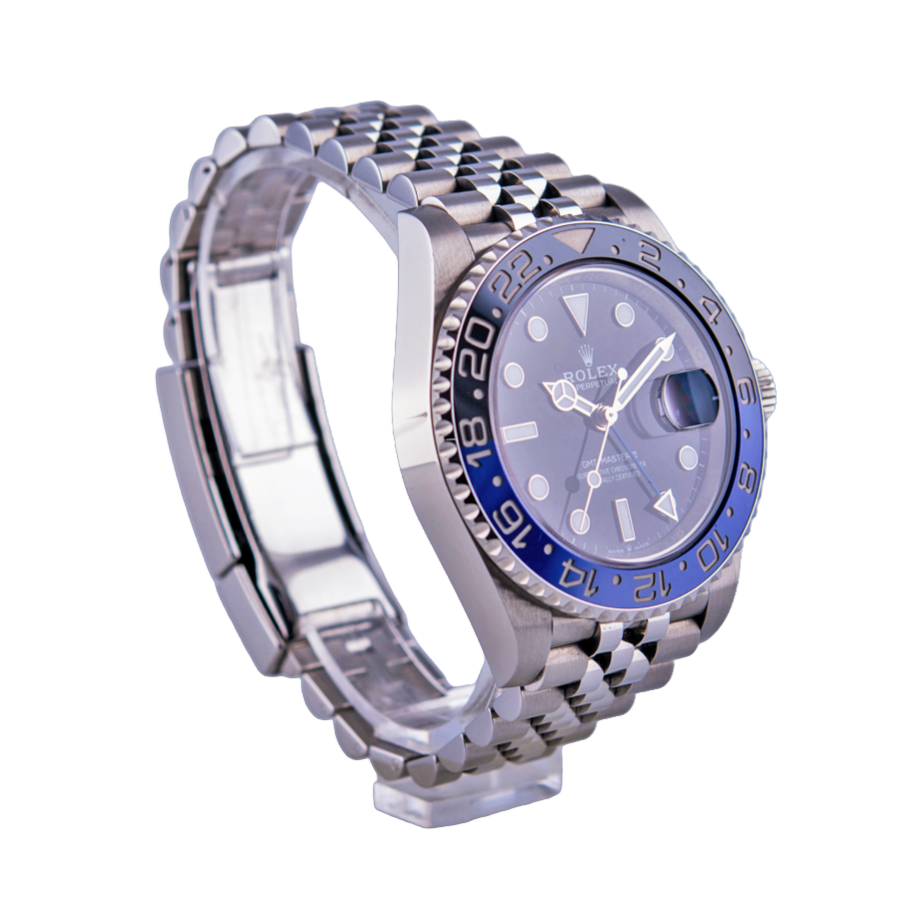Rolex Oyster Perpetual GMT-Master 2 "Batman" Armbanduhr
in Edelstahl mit Automatikwerk.
Keramik Lünette blau-schwarz.