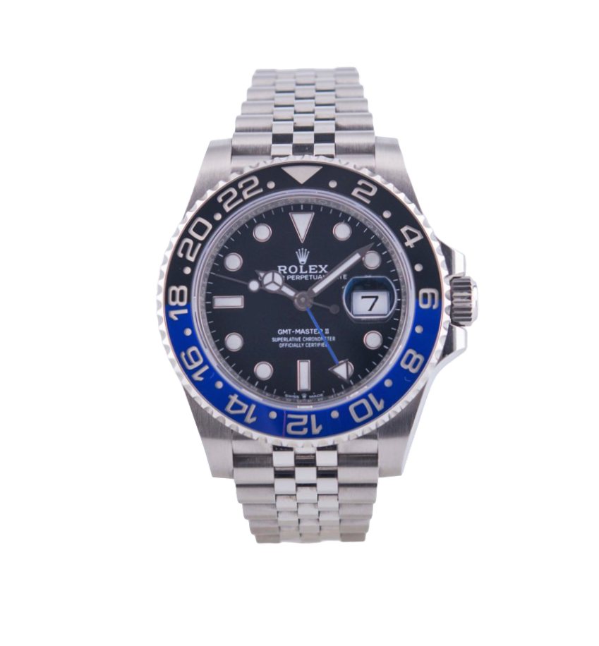 Rolex Oyster Perpetual GMT-Master 2 "Batman" Armbanduhr
in Edelstahl mit Automatikwerk.
Keramik Lünette blau-schwarz.