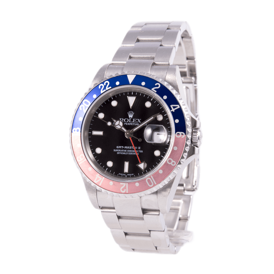 Rolex GMT-Master II Pepsi in Edelstahl mit Automatikwerk.