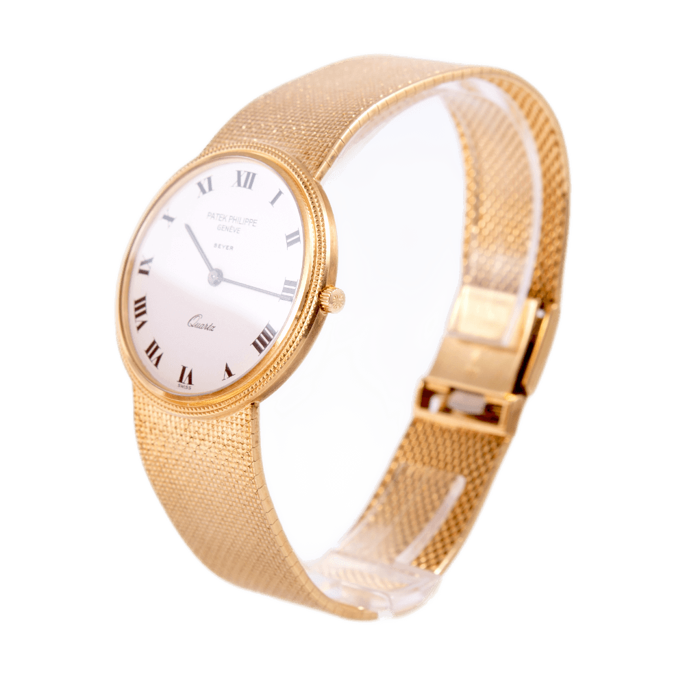 Patek Philippe Calatrava Vintage Armbanduhr in 750 Gelbgold mit Quarzwerk.