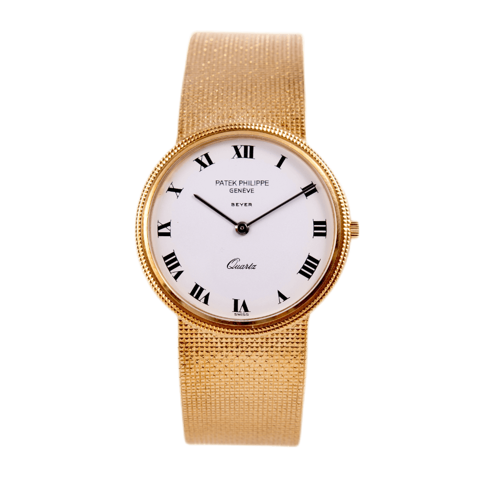 Patek Philippe Calatrava Vintage Armbanduhr in 750 Gelbgold mit Quarzwerk.