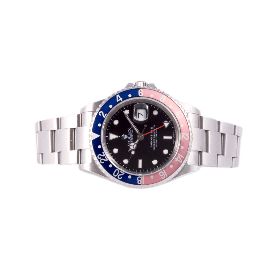 Rolex GMT-Master II Pepsi in Edelstahl mit Automatikwerk.