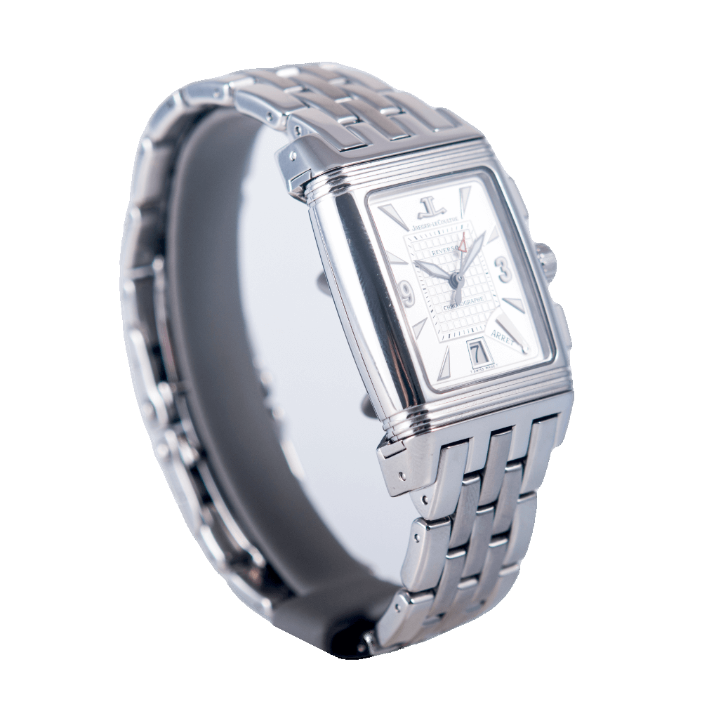Jaeger LeCoultre Reverso Gran'Sport Chronograph Armbanduhr in Edelstahl mit Automatikwerk.