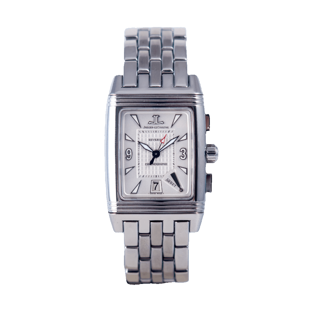 Jaeger LeCoultre Reverso Gran'Sport Chronograph Armbanduhr in Edelstahl mit Automatikwerk.