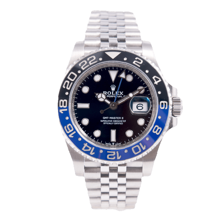 Rolex GMT Master II Batman Herrenuhr in Edelstahl mit Automatikwerk.