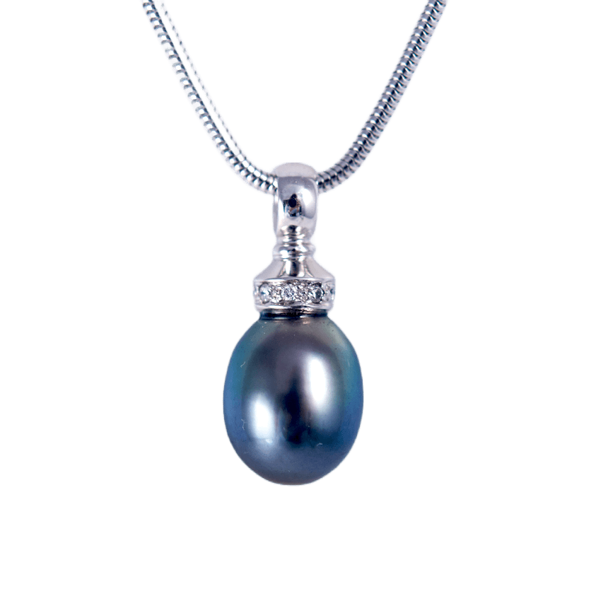 Anhänger an Kette, 750 Weißgold, Tahitiperle, Brillanten 0,09ct