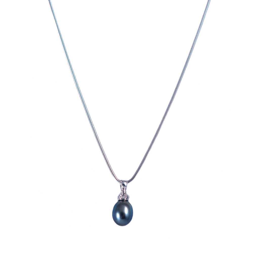 Anhänger an Kette, 750 Weißgold, Tahitiperle, Brillanten 0,09ct