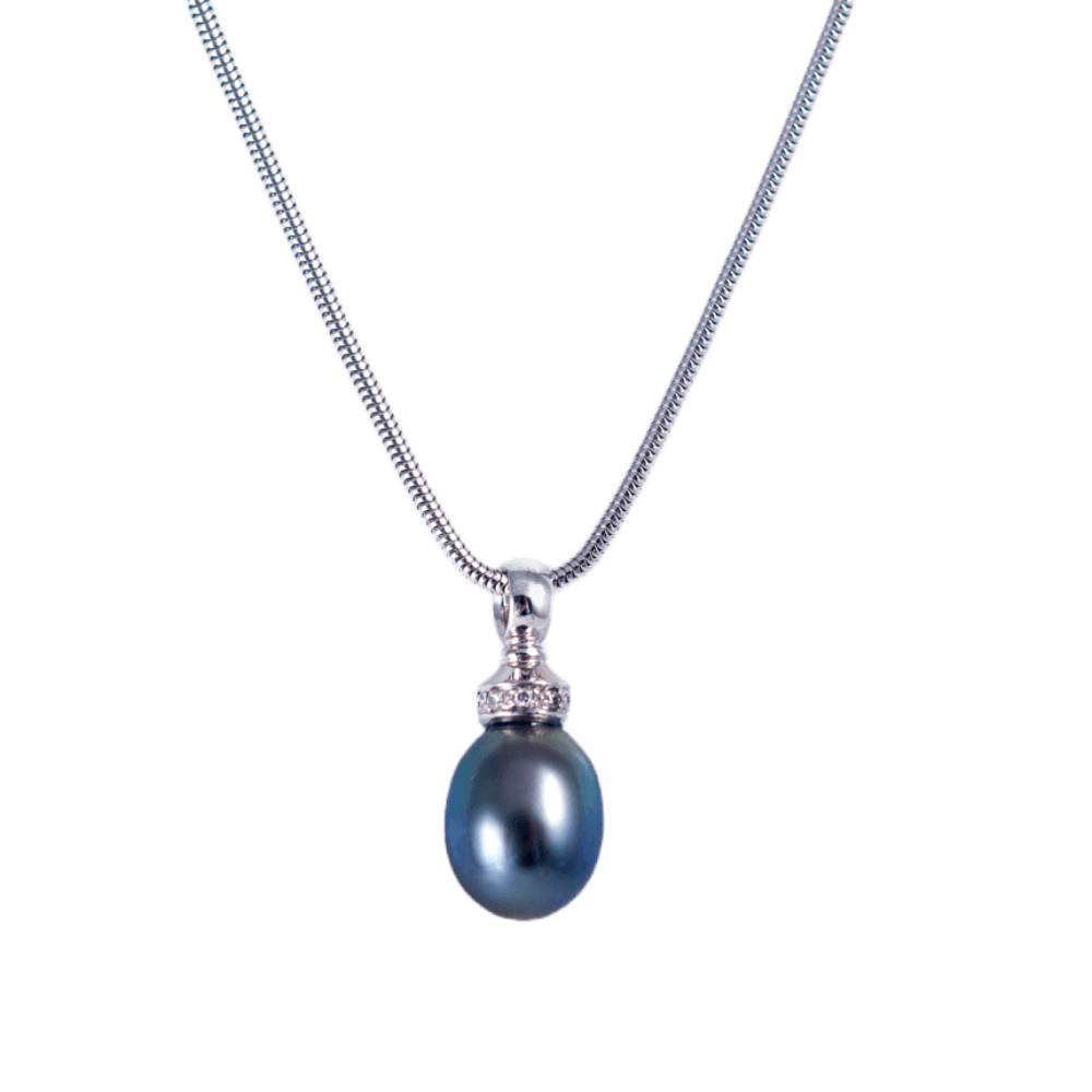 Anhänger an Kette, 750 Weißgold, Tahitiperle, Brillanten 0,09ct