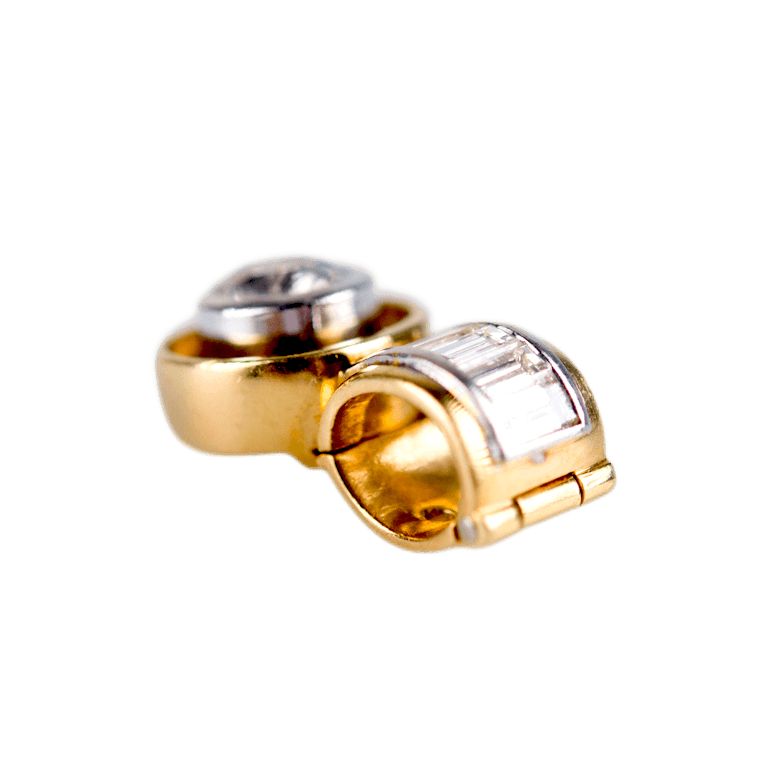 Anhänger an Klappöse in 750 Gelbgold/Weißgold mit einem Altschliff Diamanten