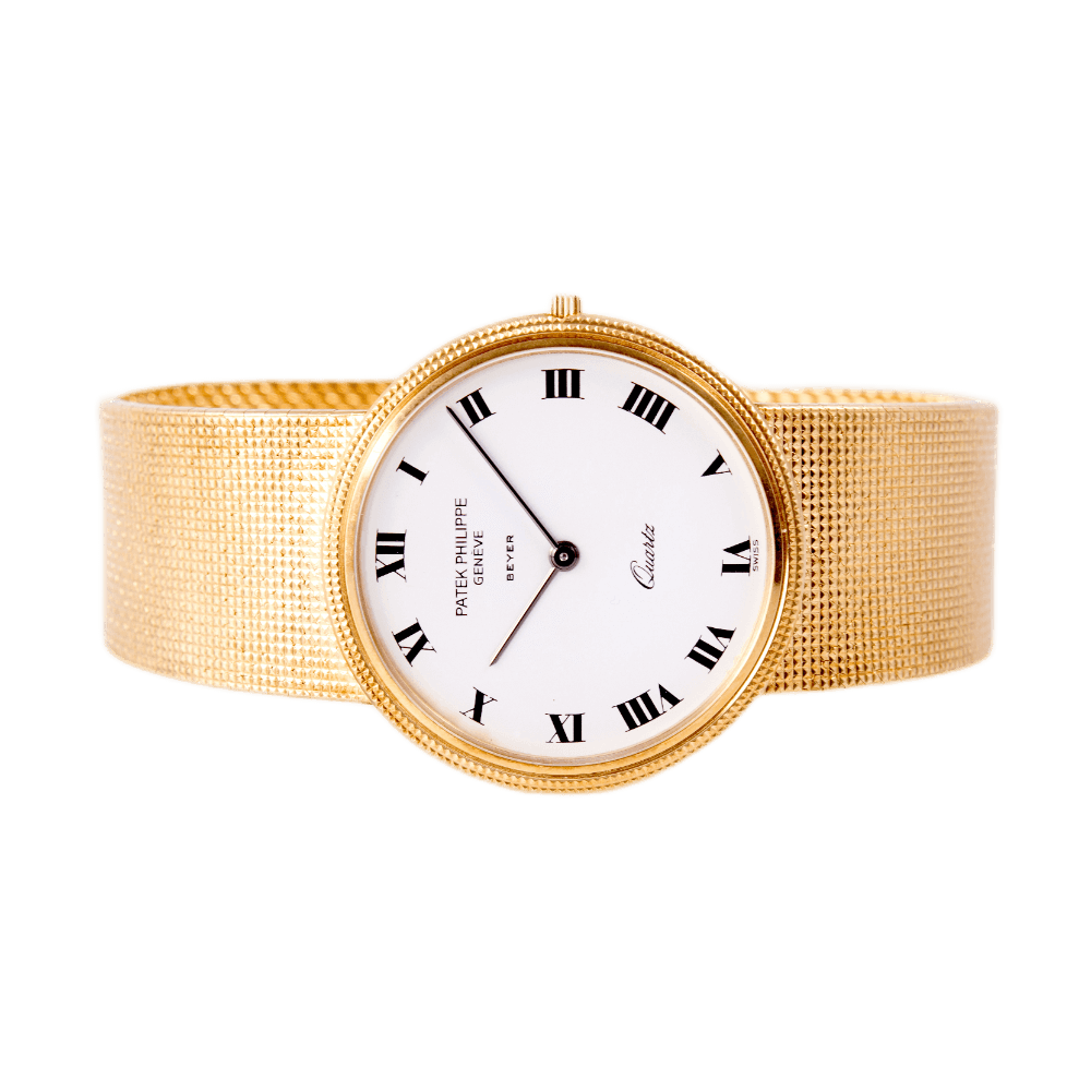 Patek Philippe Calatrava Vintage Armbanduhr in 750 Gelbgold mit Quarzwerk.