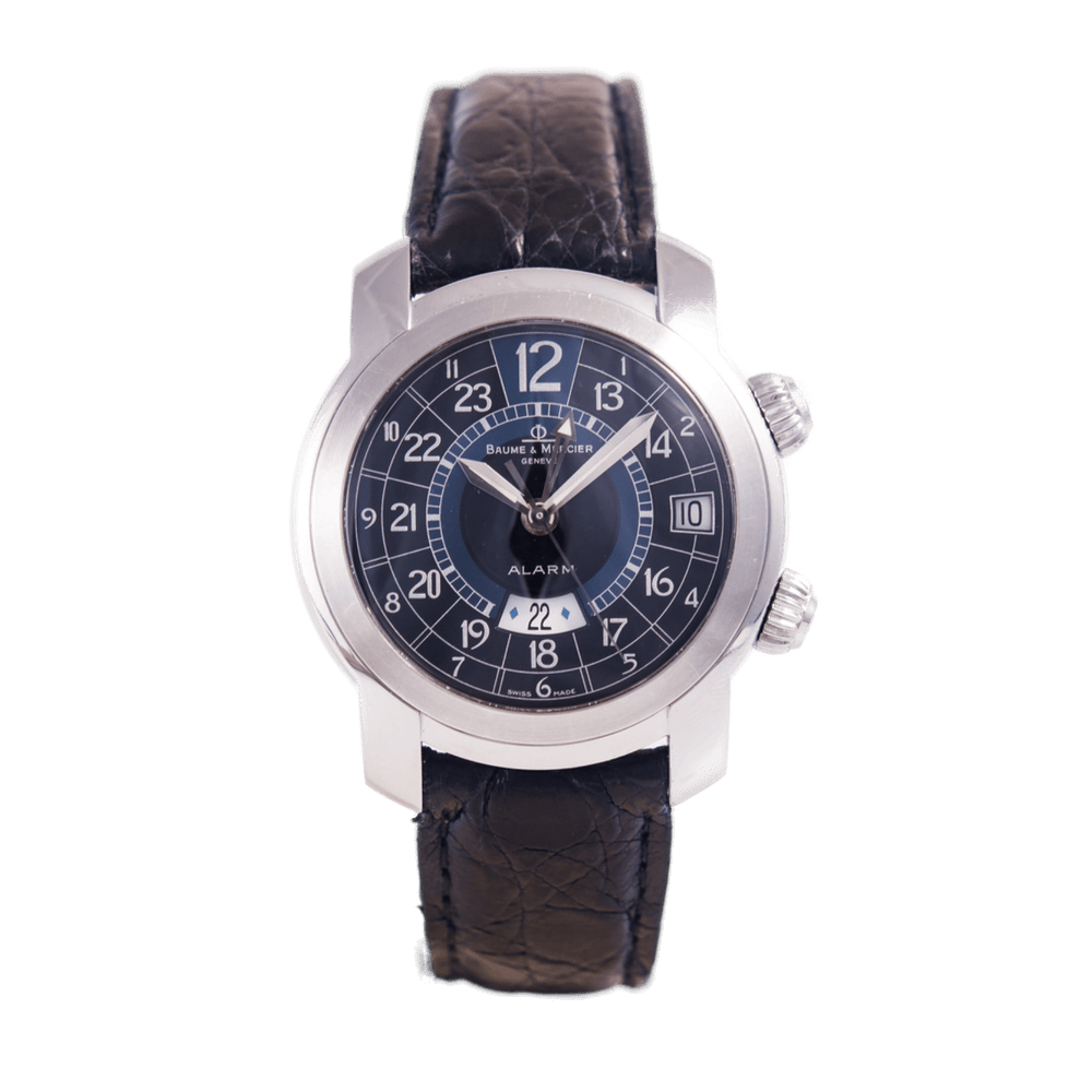 Baume & Mercier Capeland GMT Herrenuhr in Edelstahl mit Automatikwerk unter Sichtboden.