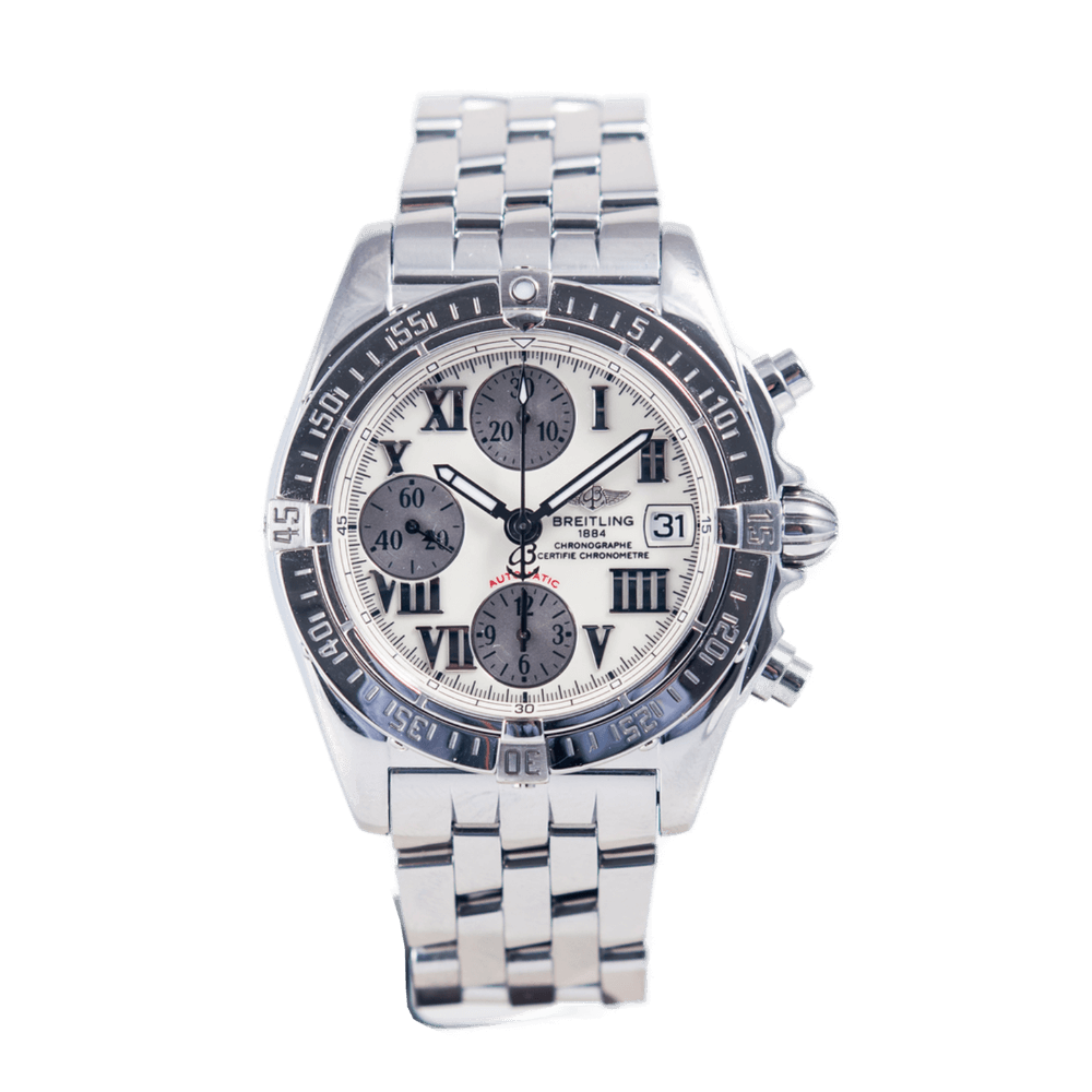 Breitling Chrono Cockpit Herrenuhr in Edelstahl mit Automatikwerk.