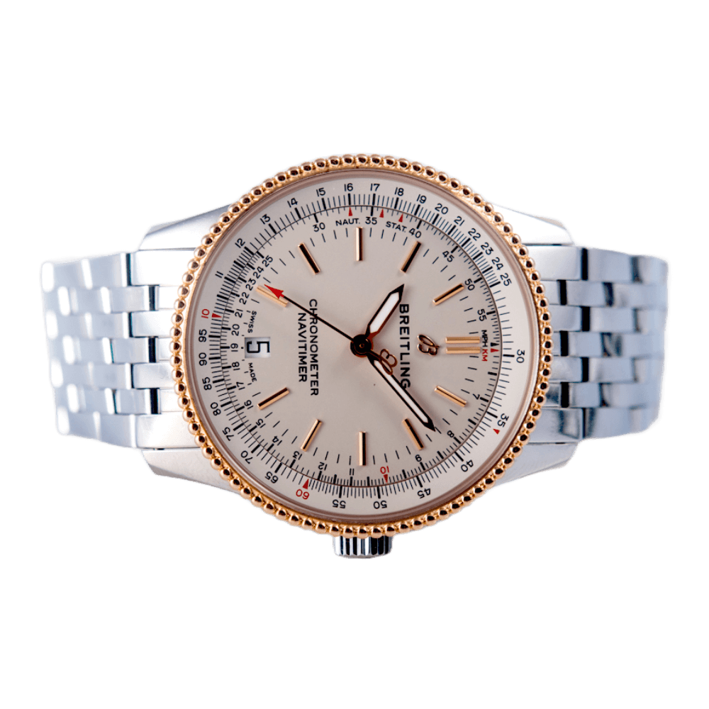 Breitling Navitimer Automatic 38 Armbanduhr in Edelstahl und Roségold mit Automatikwerk.