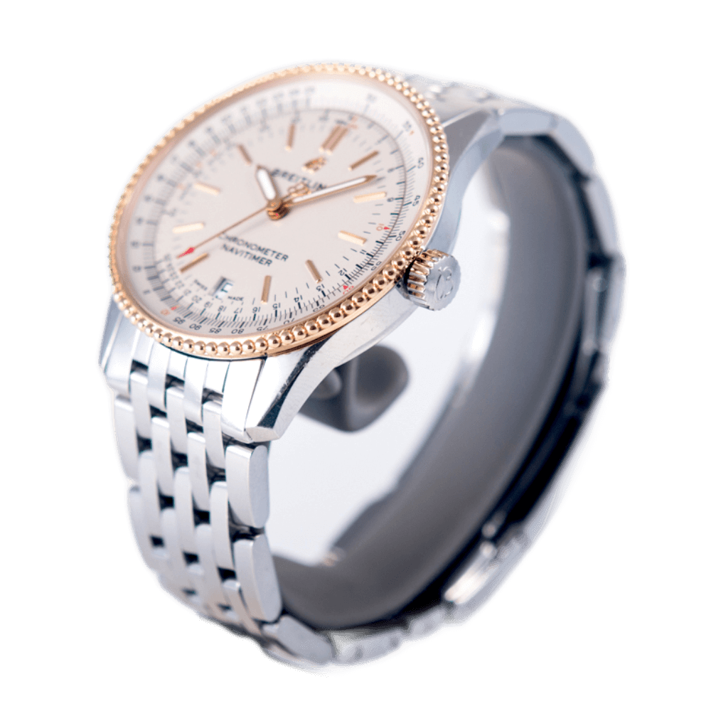 Breitling Navitimer Automatic 38 Armbanduhr in Edelstahl und Roségold mit Automatikwerk.