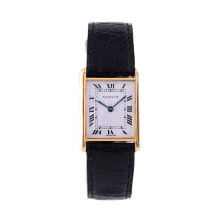 Cartier Tank Armbanduhr in 750 Gelbgold mit Quarzwerk. Weißes Zifferblatt mit römischen Ziffern