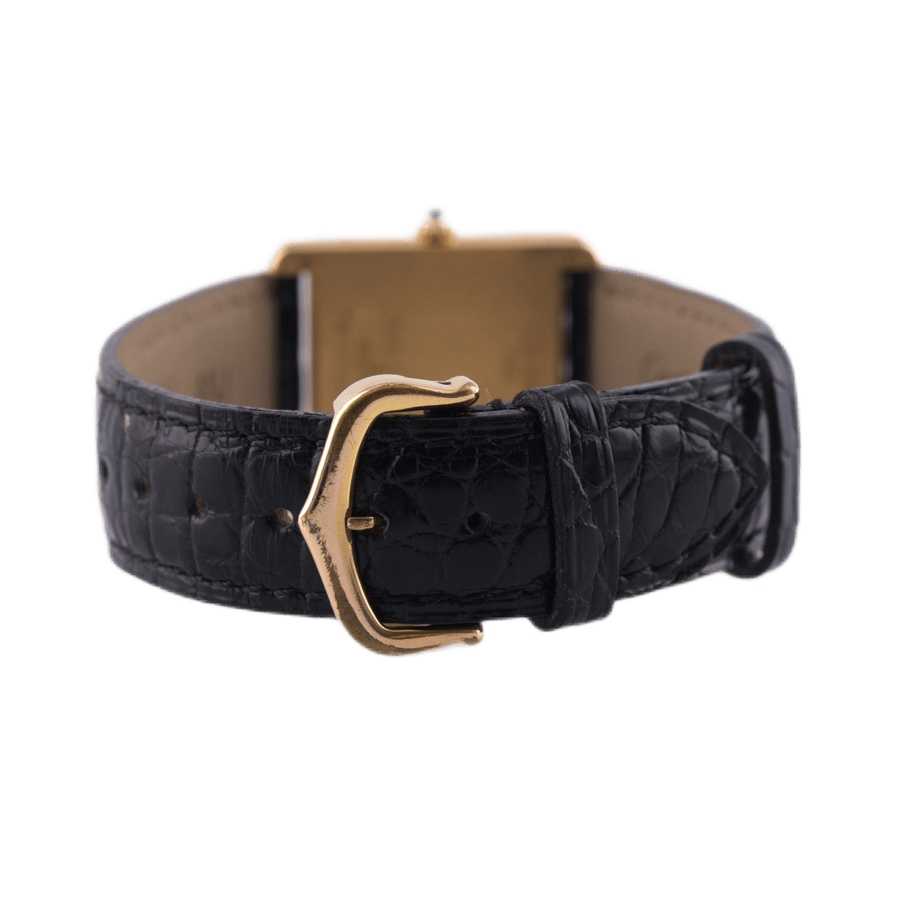 Cartier Tank Armbanduhr in 750 Gelbgold mit Quarzwerk. Weißes Zifferblatt mit römischen Ziffern