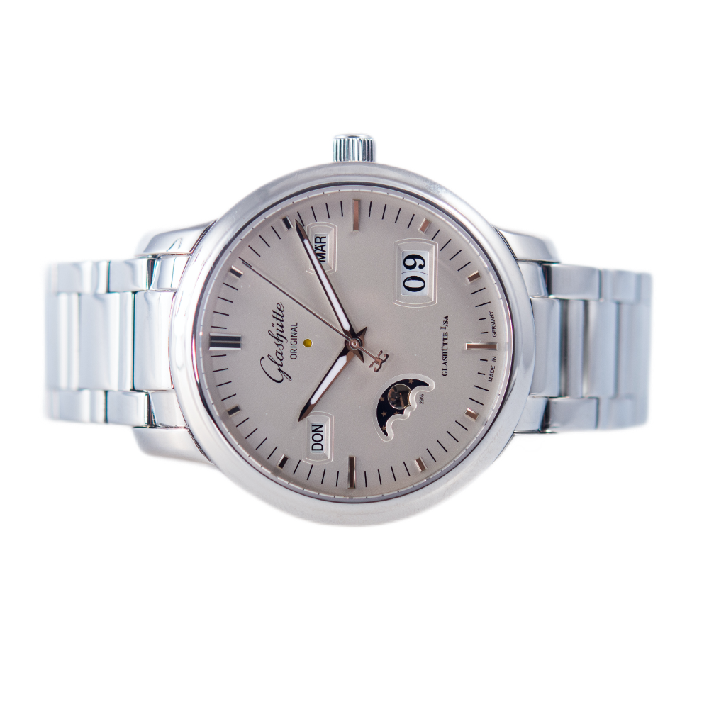 Glashütte Original Senator "Ewiger Kalender" Herrenuhr in Edelstahl mit Automatikwerk, Cal. GUB 100.