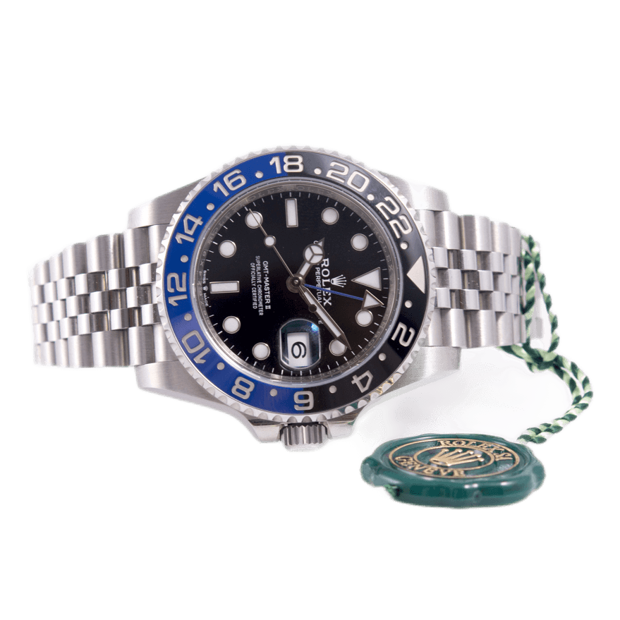 Rolex GMT Master II Batman Herrenuhr in Edelstahl mit Automatikwerk.