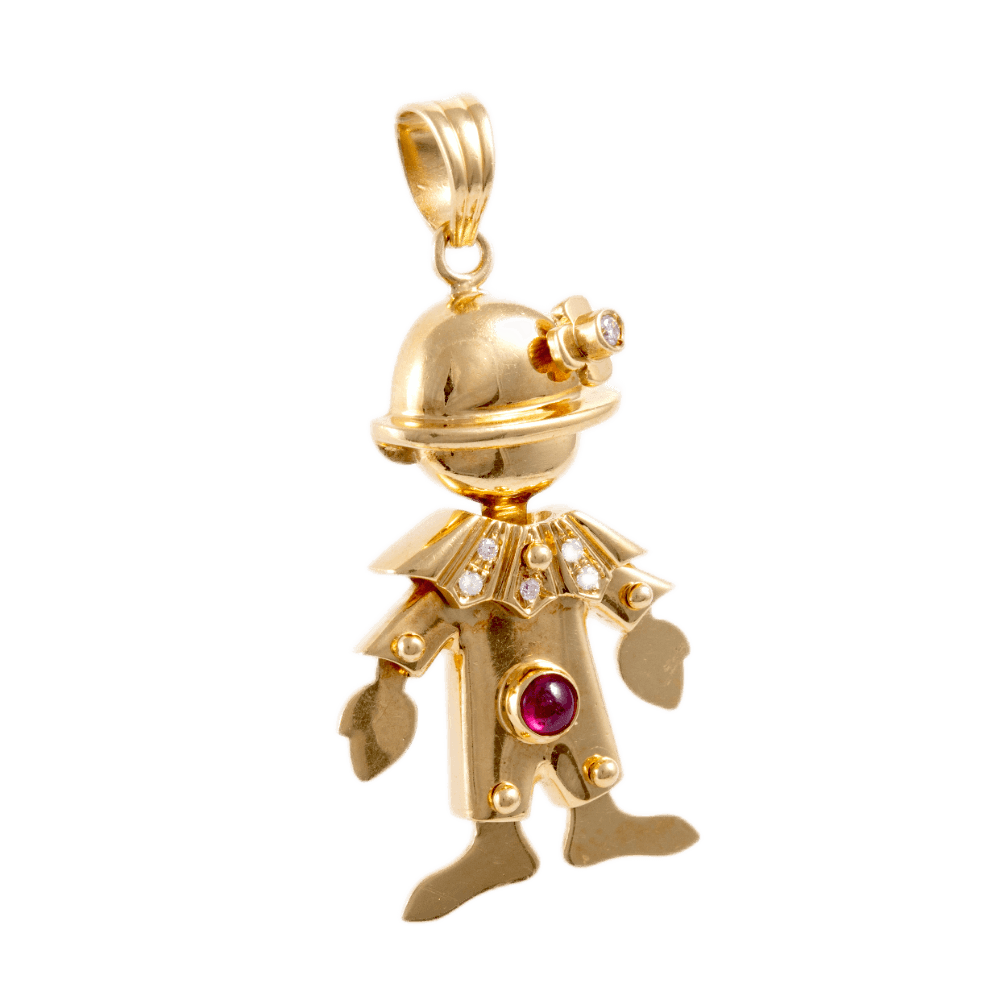 Vintage Clown Anhänger aus Gold mit Diamanten