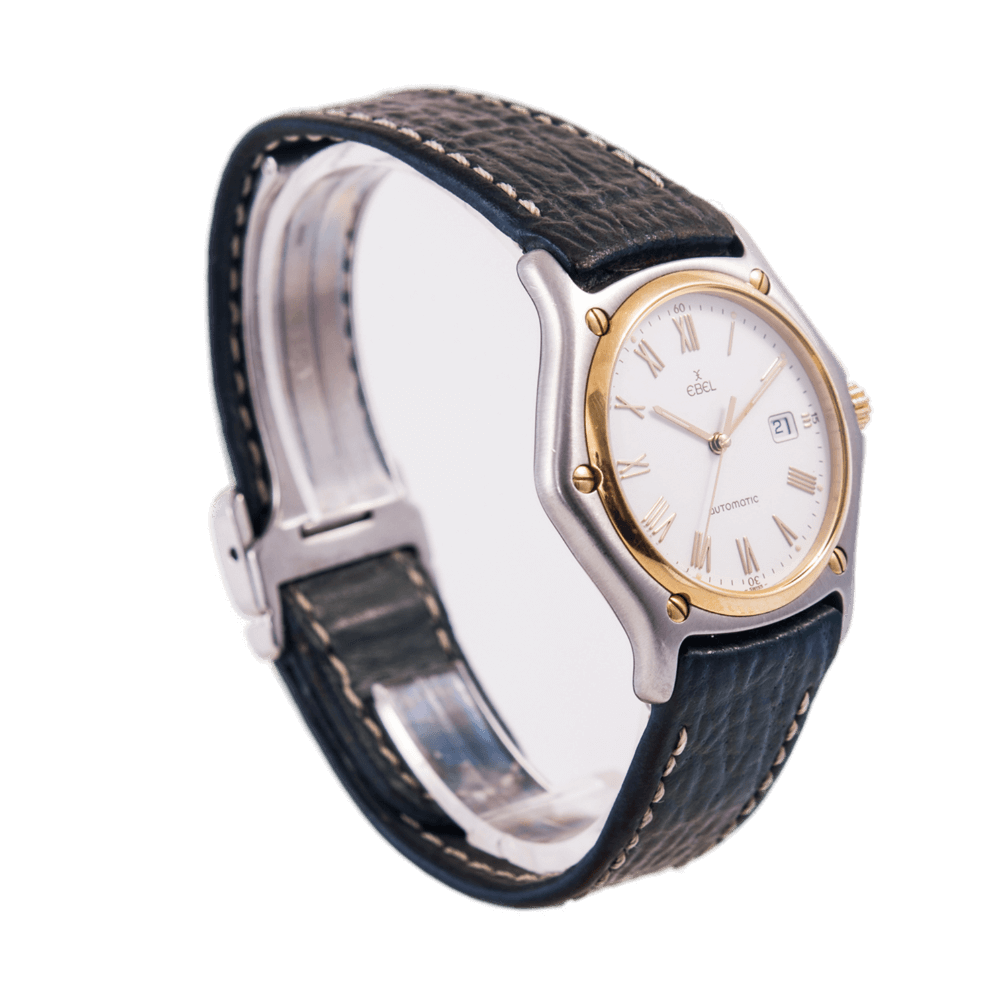 Ebel 1911 Armbanduhr in Edelstahl mit Lünette in Gold und Automatikwerk.