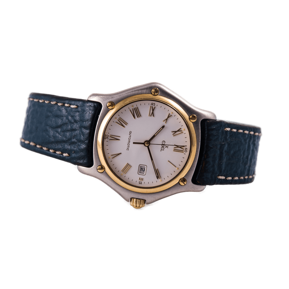 Ebel 1911 Armbanduhr in Edelstahl mit Lünette in Gold und Automatikwerk.