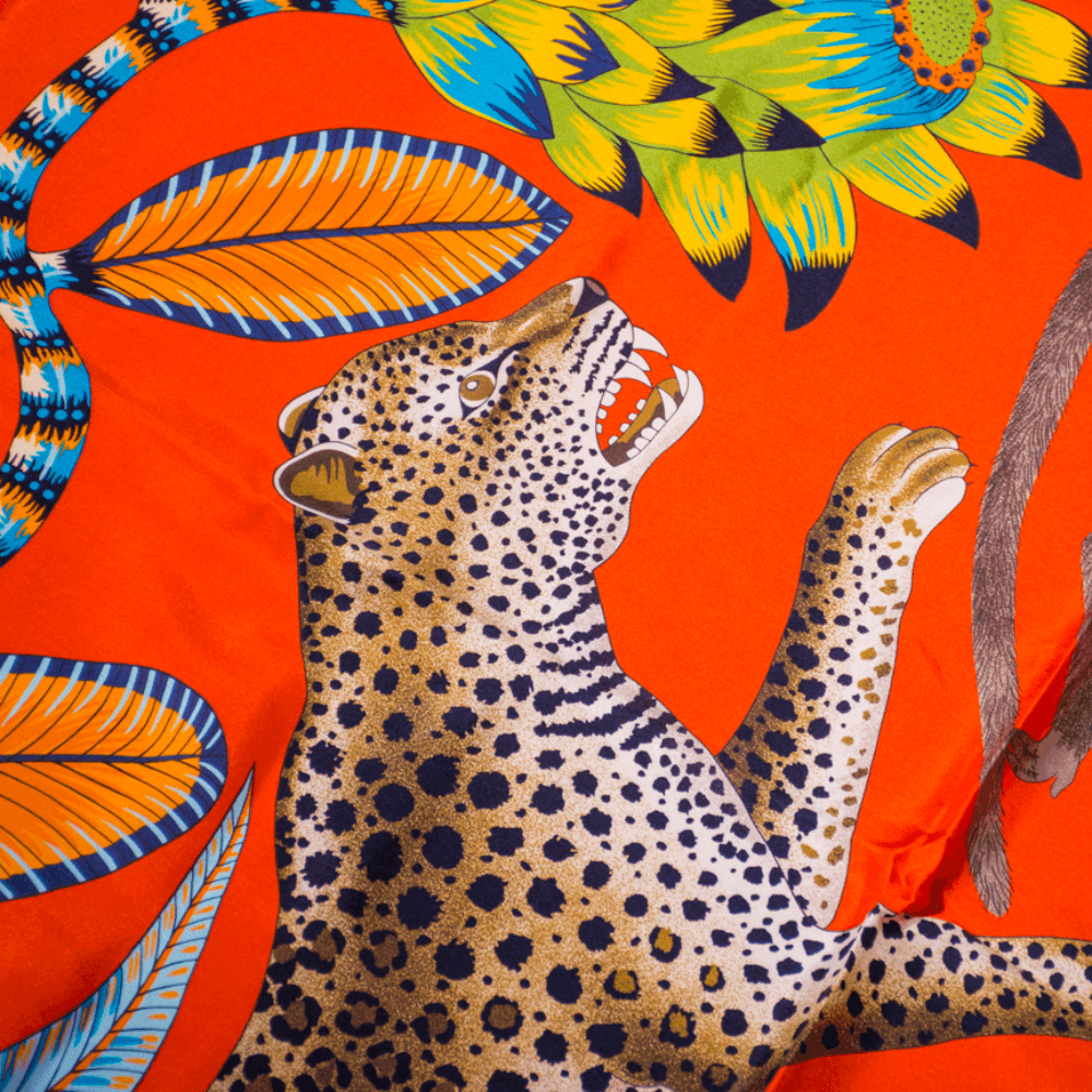 Hermès Seidentuch Carré Géant 140 "The Savana Dance" orange, vermillon
