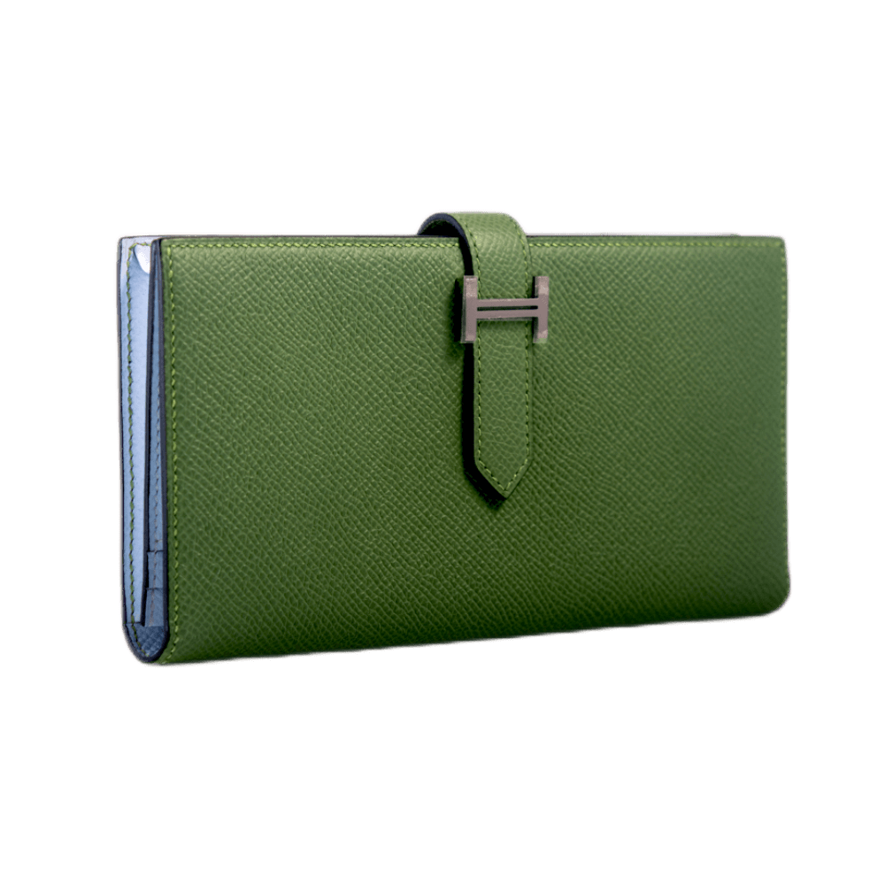 Hermès Portefeuille Béarn Soufflet Verso aus Epsom Kalbsleder in der Farbe Vert Criquet