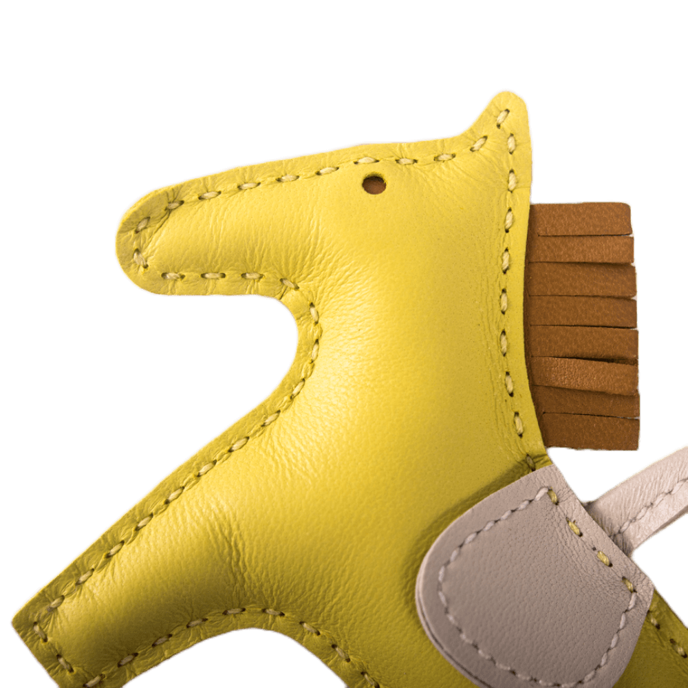 Hermès Accessoire Taschenanhänger "Rodeo PM" Lime / Craie / Sesame aus Lammleder