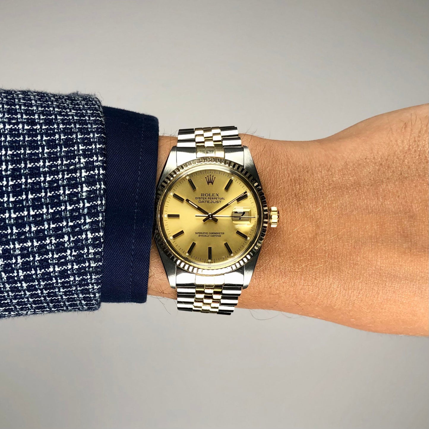 Rolex Vintage Datejust 36 in Edelstahl und Gold mit Automatikwerk. Zifferblatt Champagner-Index