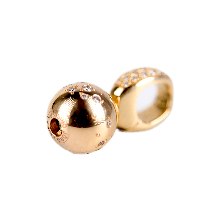Jörg Heinz Set aus Öse und Kugel in 750 Gelbgold mit 36 Brillanten