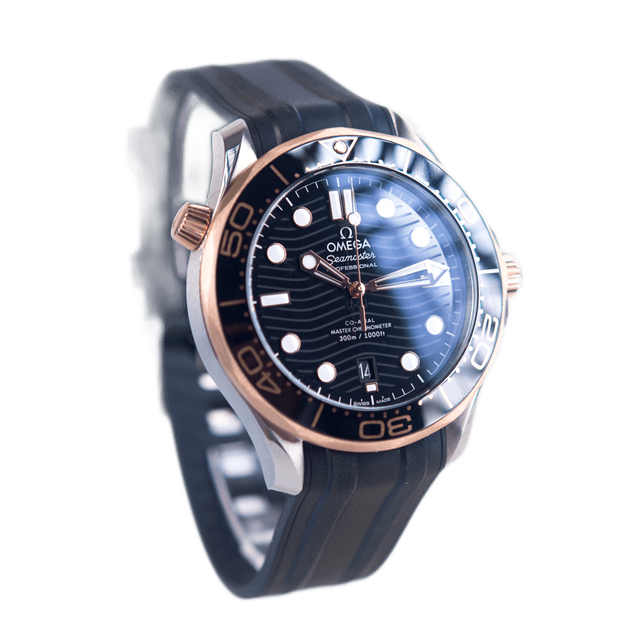Omega Seamaster Diver 300m Co-Axial Master Chronometer Armbanduhr in Edelstahl und Gold mit Automatikwerk