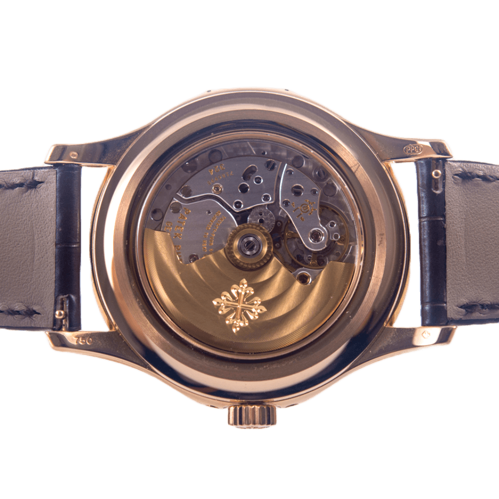 Patek Philippe Complications Jahreskalender Armbanduhr mit Mondphase in 750 Rosegold mit Automatikwerk.
