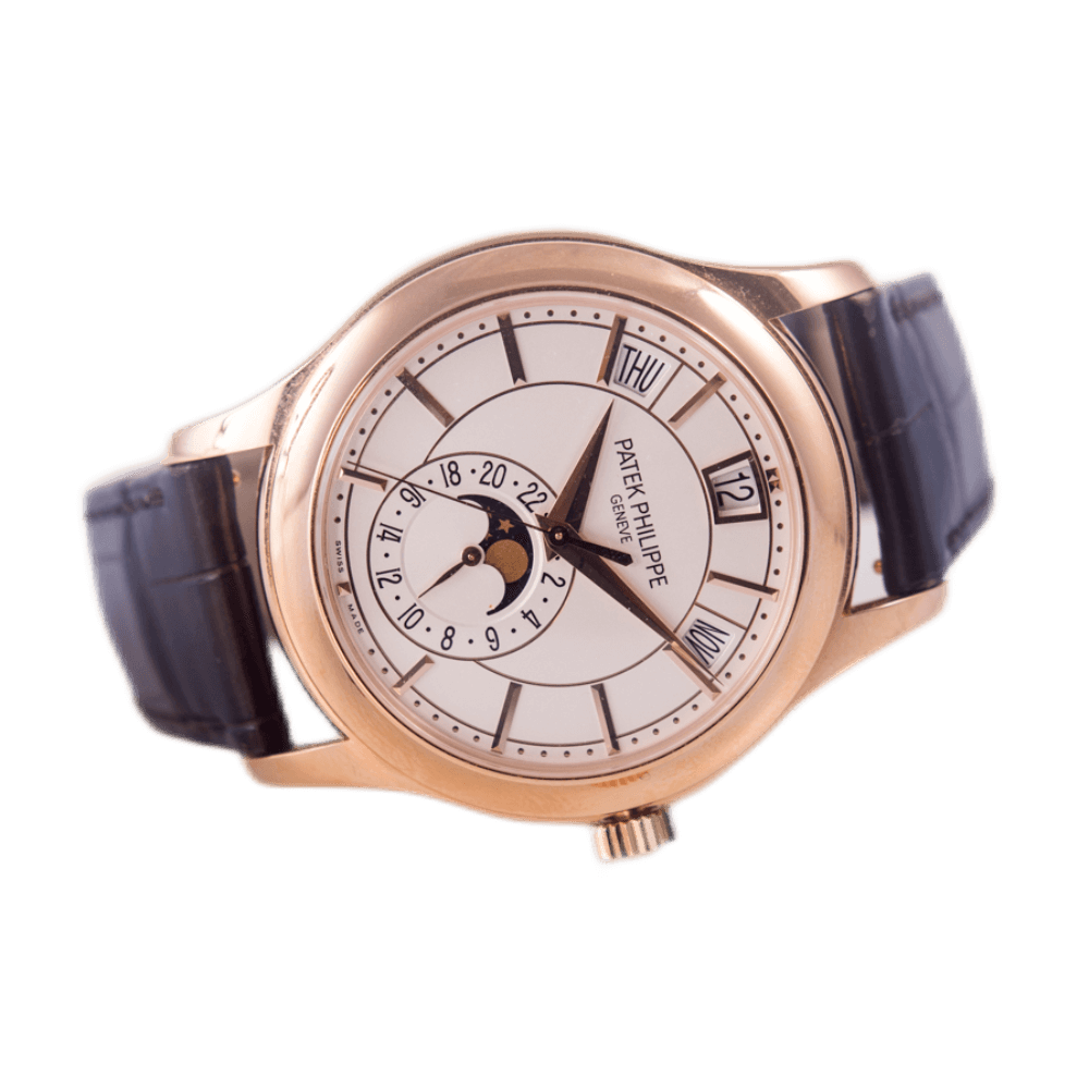 Patek Philippe Complications Jahreskalender Armbanduhr mit Mondphase in 750 Rosegold mit Automatikwerk.
