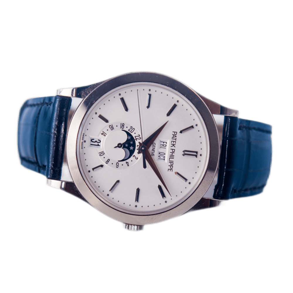 Patek Philippe Calatrava Armbanduhr Jahreskalender mit Mondphase in 750 Weißgold