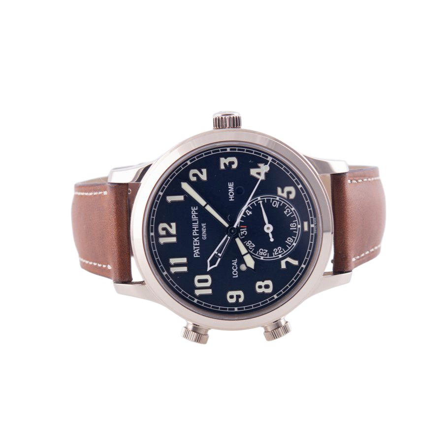 Patek Philippe Pilot Travel Time Armbanduhr
in 750 Weißgold mit Automatikwerk