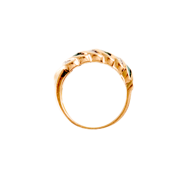 Ring in 750 Gelbgold mit 23 Diamant-Trapezen und 15 Smaragden