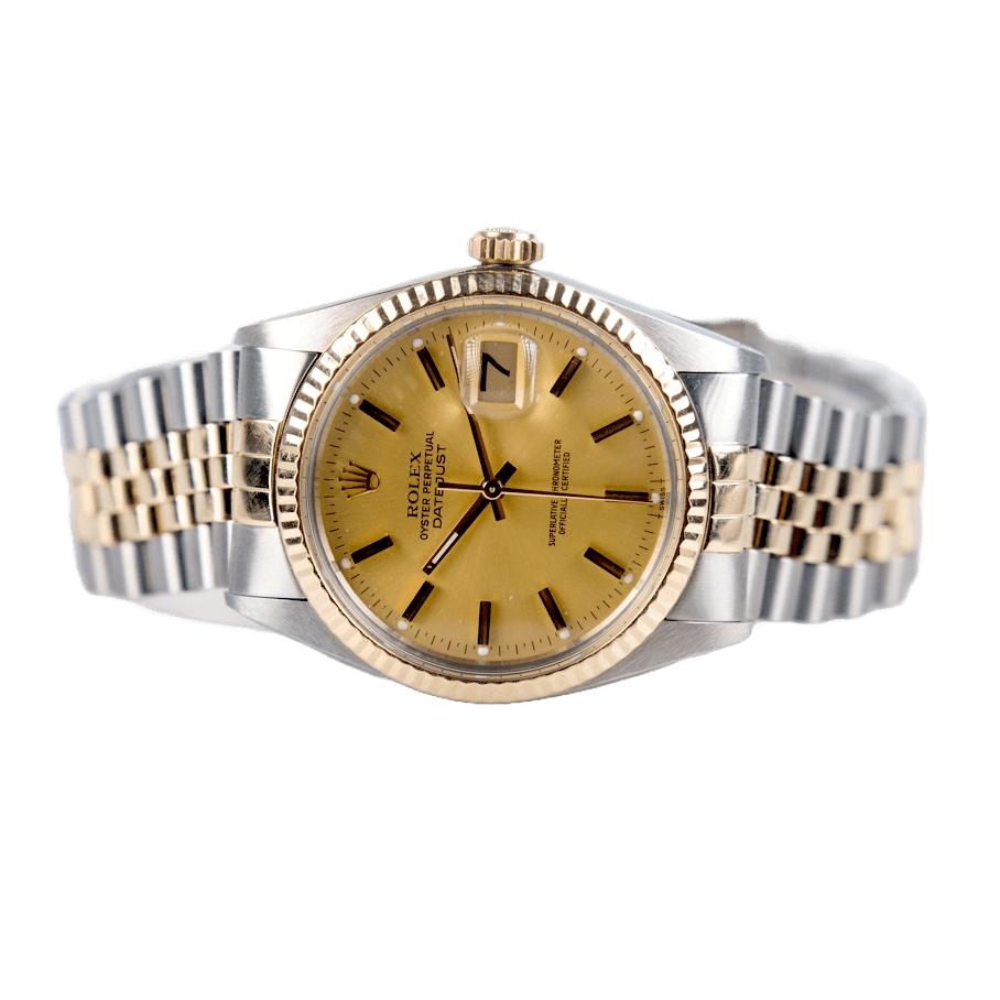 Rolex Vintage Datejust 36 in Edelstahl und Gold mit Automatikwerk. Zifferblatt Champagner-Index
