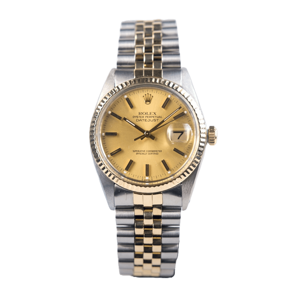 Rolex Vintage Datejust 36 in Edelstahl und Gold mit Automatikwerk. Zifferblatt Champagner-Index