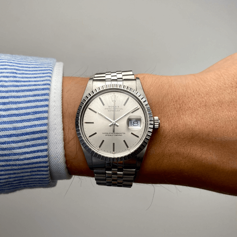 Rolex Vintage Datejust 36 in Edelstahl mit Automatikwerk. Zifferblatt silber-index