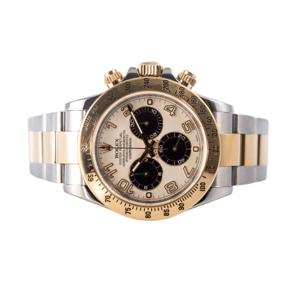 Rolex Oyster Perpetual Daytona Cosmograph in Edelstahl und Gold mit Automatikwerk.