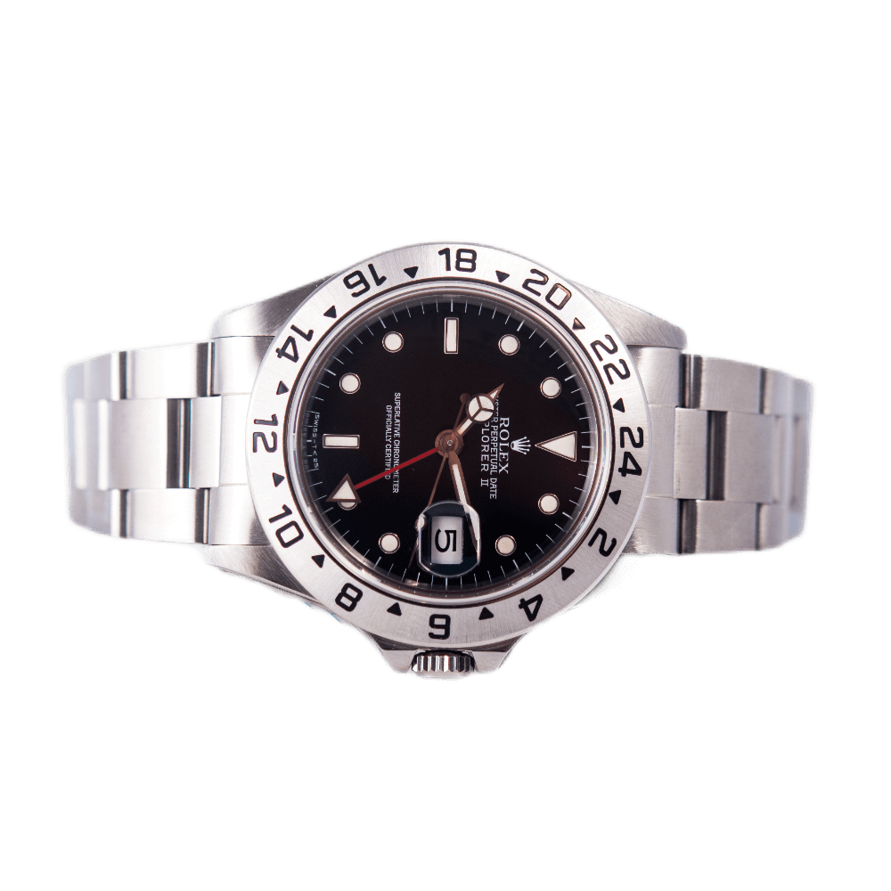 Rolex Explorer II Herrenuhr in Edelstahl mit Automatikwerk.