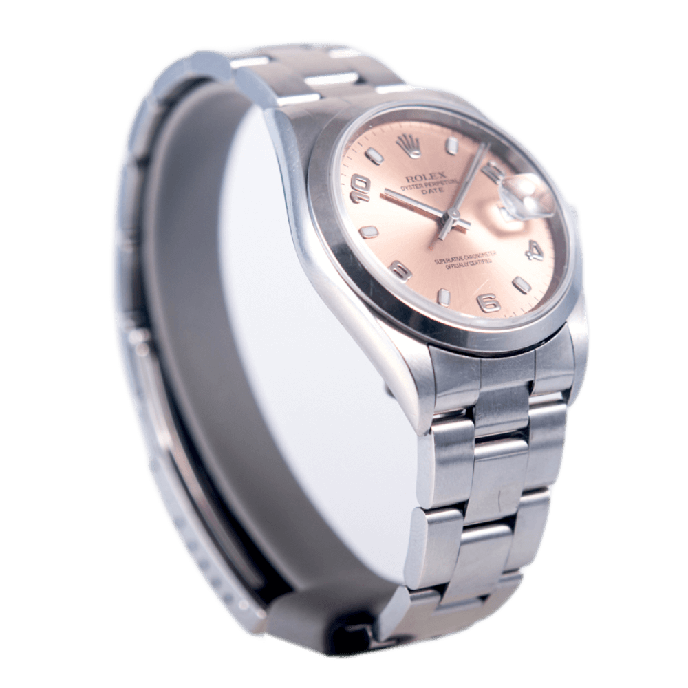 Rolex Oyster Perpetual Date Armbanduhr in Edelstahl mit Automatikwerk.