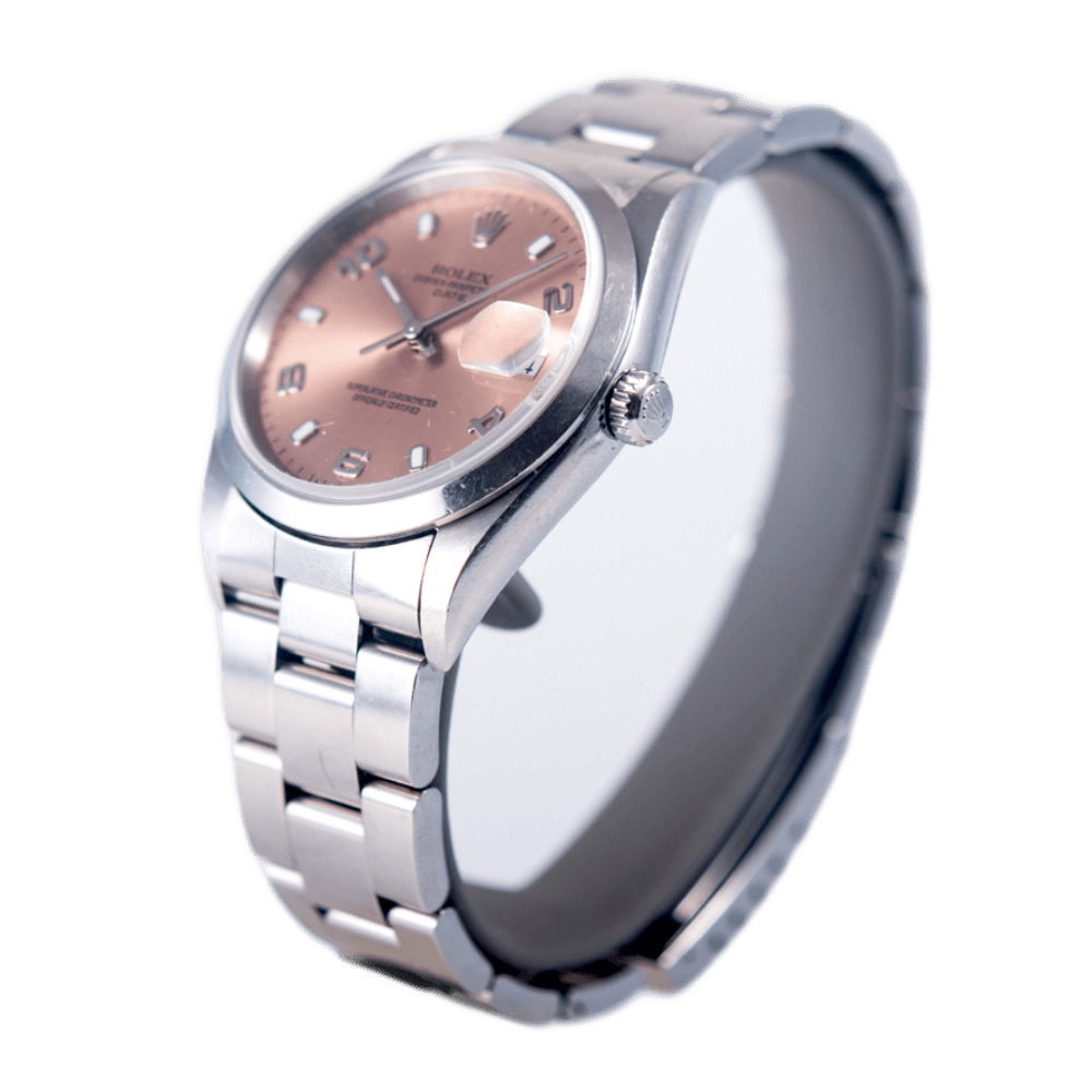 Rolex Oyster Perpetual Date Armbanduhr in Edelstahl mit Automatikwerk.