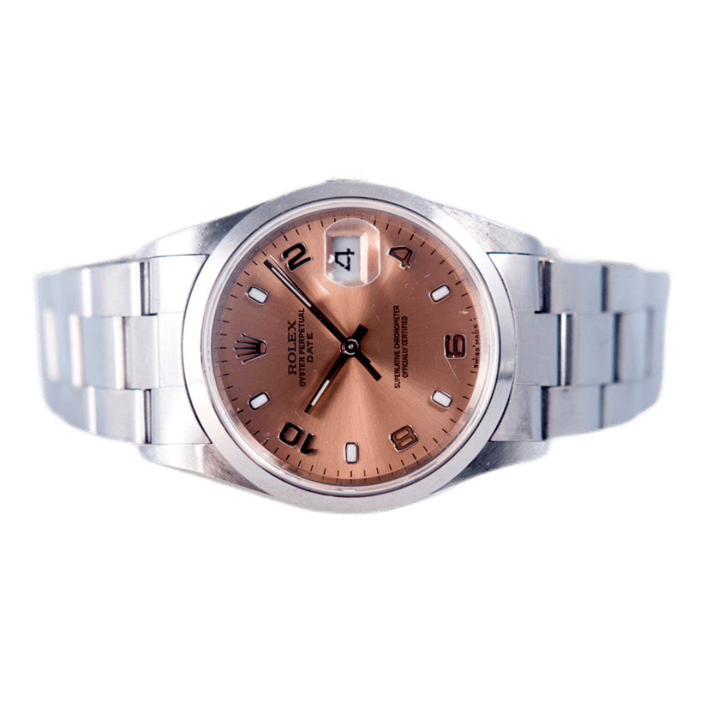Rolex Oyster Perpetual Date Armbanduhr in Edelstahl mit Automatikwerk.