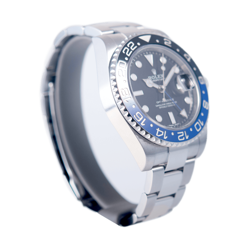 Rolex Oyster Perpetual GMT-Master II Batman Herrenuhr in Edelstahl mit Automatikwerk.