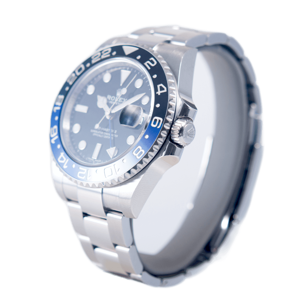 Rolex Oyster Perpetual GMT-Master II Batman Herrenuhr in Edelstahl mit Automatikwerk.