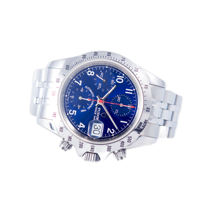 Tudor Prince Date Chronograph Armbanduhr in Edelstahl mit Automatikwerk.