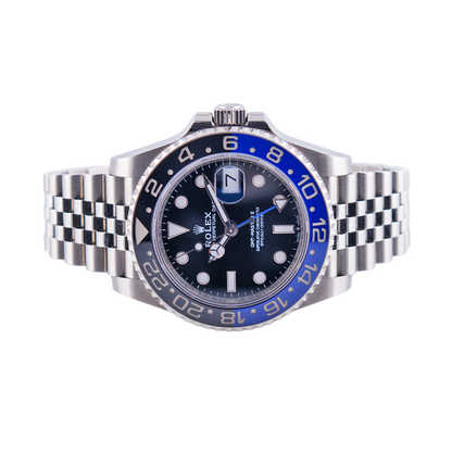 Rolex Oyster Perpetual GMT-Master 2 "Batman" Armbanduhr
in Edelstahl mit Automatikwerk.
Keramik Lünette blau-schwarz.